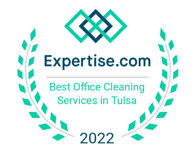 Expertise.com award badge for Best Office Cleaning Services in Tulsa, 2022, with teal laurel wreaths